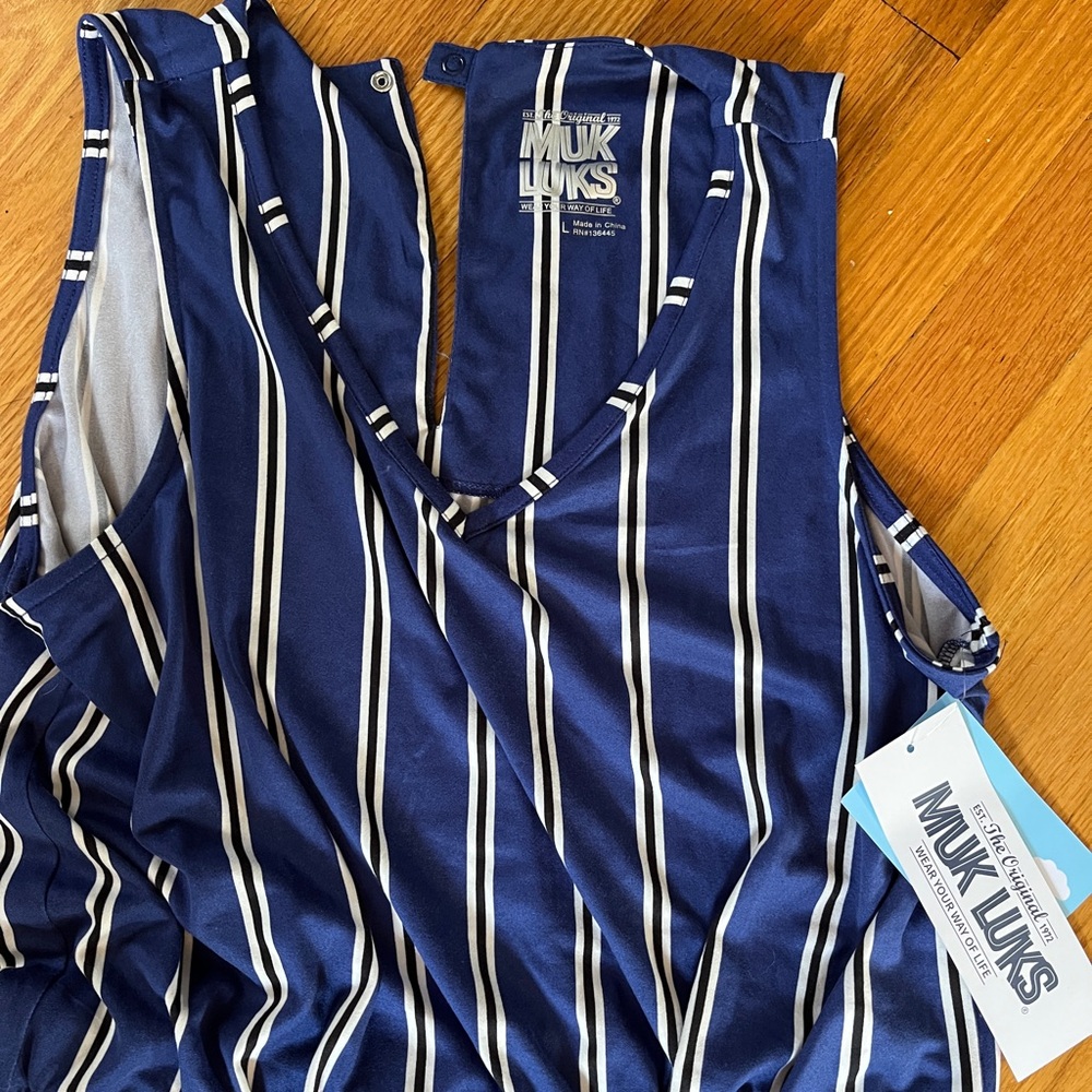 Muk Luks Blue and White Striped Top